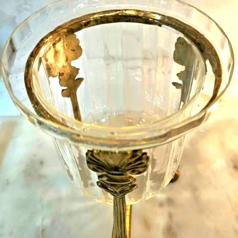 Vintage Brass Tripod Stand with Clear Glass Vase Centerpiece